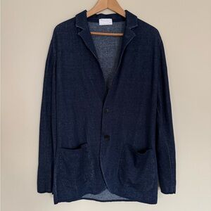 FLY3 Men's Linen and Cotton Navy Knit Ghost Blazer Jacket Sz M Made in Italy